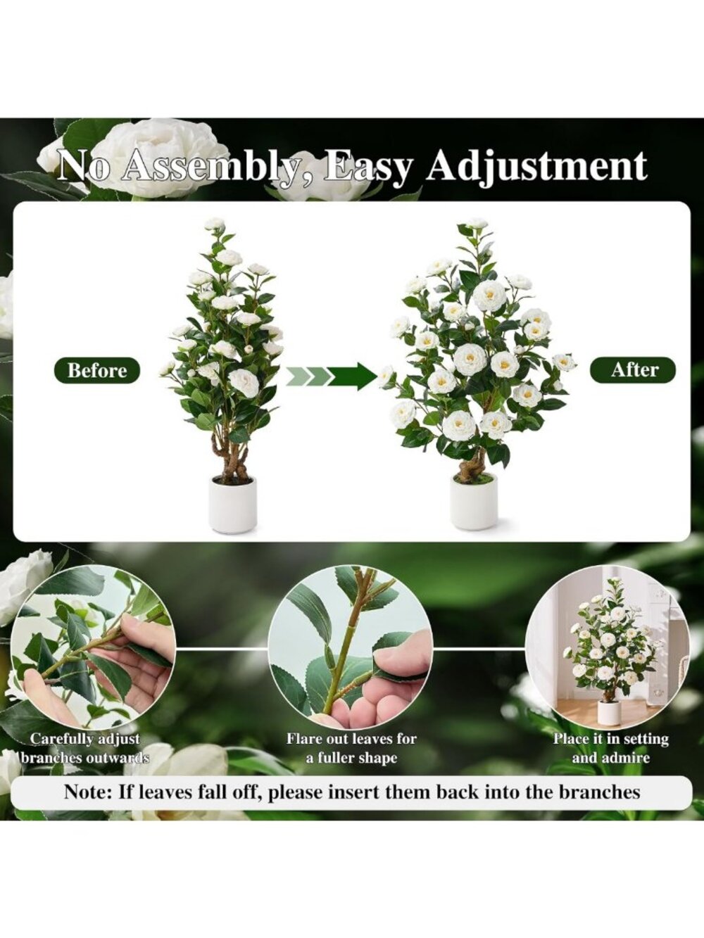 Set of 2 Faux Camellia Trees - 38" Outdoor Artificial Plants for Home Decor - Picture 6 of 7